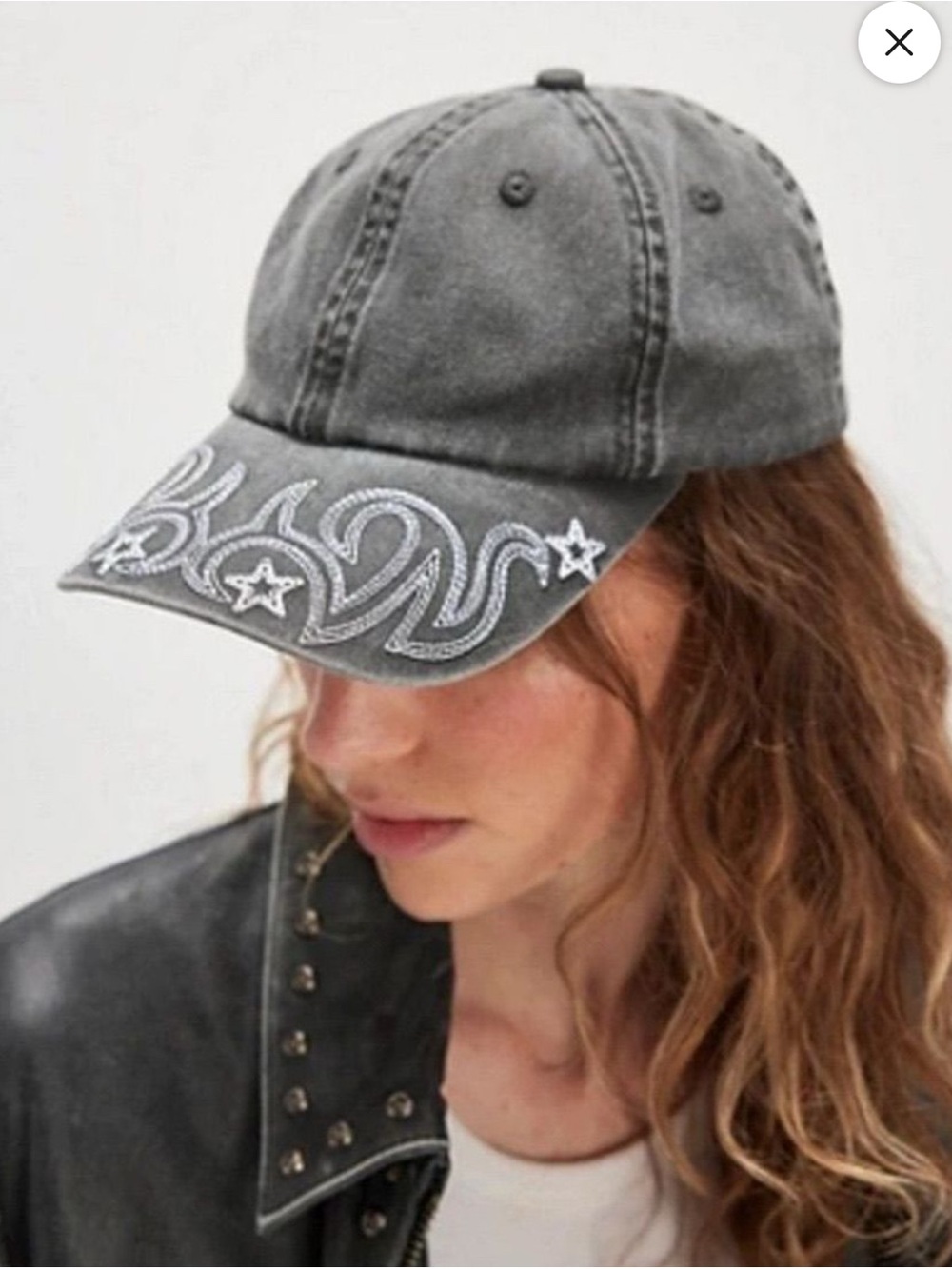 Free People Reiko Washed Baseball Hat Black Western Embroidered Cap